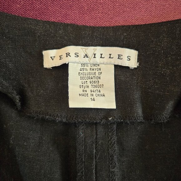 Versailles Black Linen Jacket with Beads and Mother of Pearl, Sz 14 - Picture 4 of 11